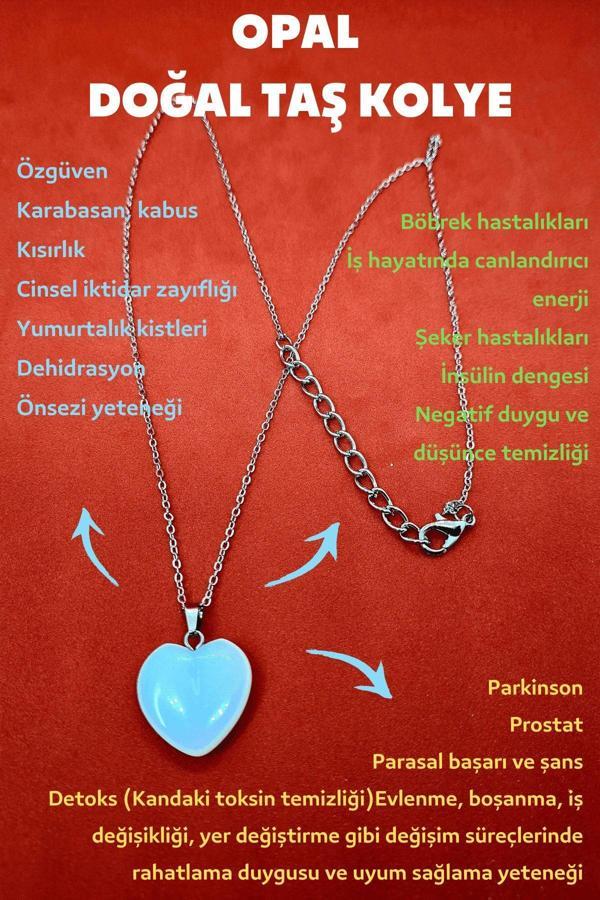 Doğal Opal Taşı Kalp Kolye Zincir Dahil - Image 1