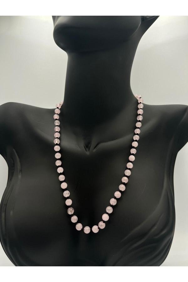 Sertifikalı Doğal Taş Pembe Kuvars Taşı Kolye Aaa Kalite 6mm - Image 1