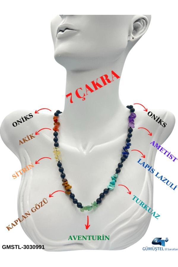 Doğal Taş 7 Çakra Oniks Taşı Tasarım Kolye - Image 1