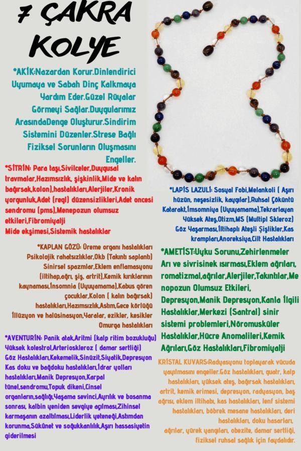 Doğal Taş 7 Çakra Tasarım Kolye Akik Sitrin Kaplan Gözü Aventurin Lapis Ametist Kuvars 6mm - Image 1