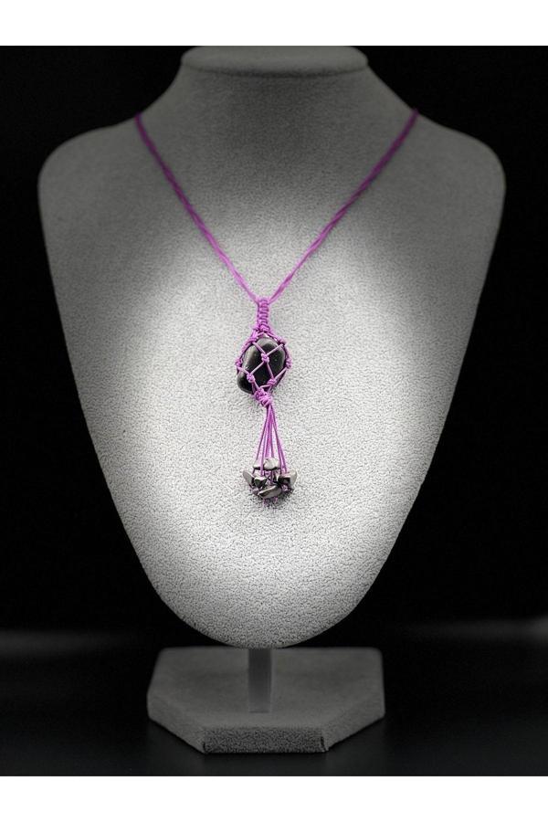 Shungite Doğal Taş Tasarım Kolye El yapımı Örgü Model AAA Kalite - Image 1