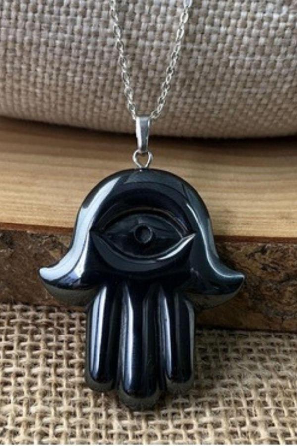 Sertifikalı Hematit Doğal Taş Fatıma Eli Kolye Özel Yapım - Image 1