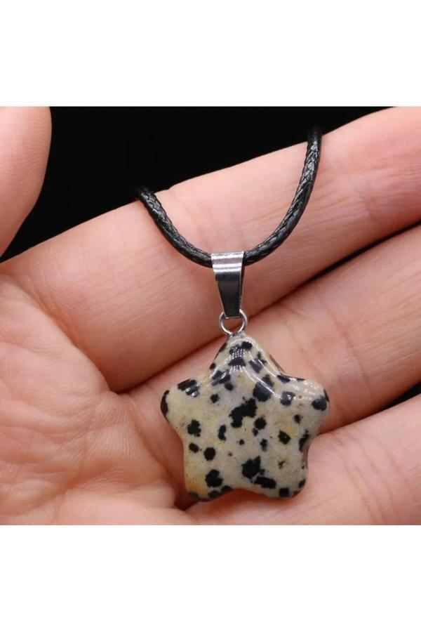 Sertifikalı Jasper Dalmaçyalı Doğal Taş Yıldız Kesim Kolye - Image 1