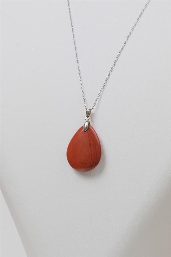 Sertifikalı Jasper Doğal Taş Damla Kesim Kolye - Image 1