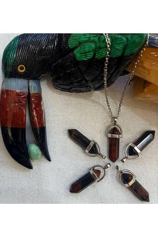 Obsidyen Doğal Taş Pandül Kolye - Image 1