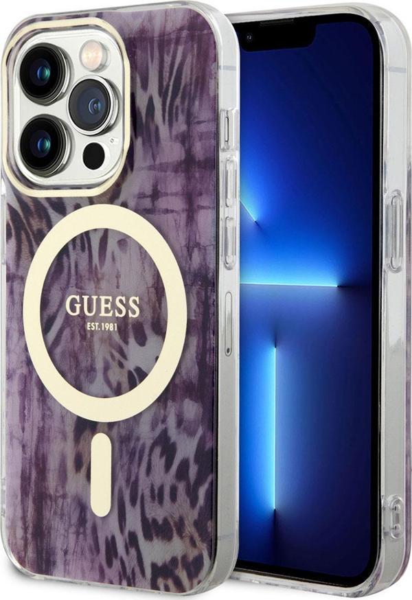 Guess iPhone 14 Pro Uyumlu Orjinal Lisanslı Kılıf Magsafe Şarj Leopar Desenli Kapak - Image 1