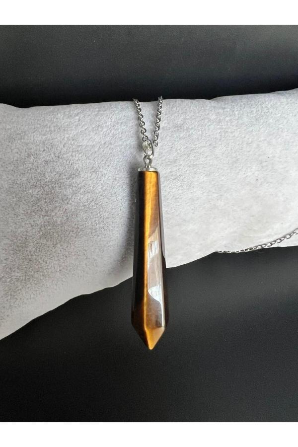 Sertifikalı Kaplan Gözü Doğal Taş Pandül Kolye Zincir - Image 1