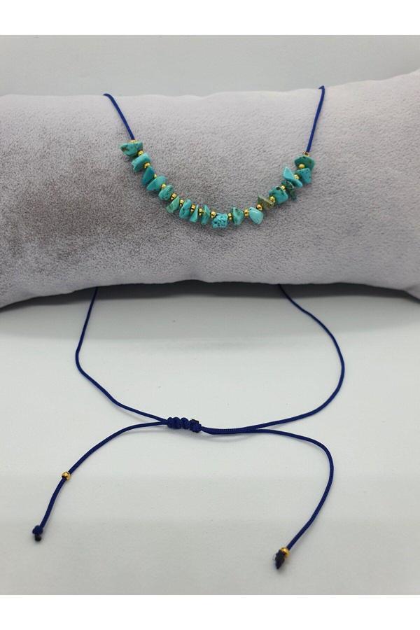 Turkuaz Taşı Tasarım Kolye Ayarlanabilir Orijinal Doğal Taş Çok Fonksiyonlu Kolye - Image 1