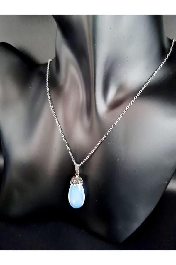 Opal Doğal Taş Kolye Zirkon Taş Süslemeli AAA Kalite - Image 1
