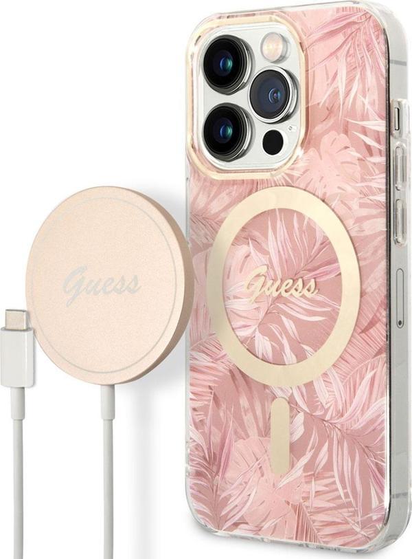 Guess iPhone 14 Pro Uyumlu Orjinal Lisanslı Kılıf Magsafe Şarj Yaprak Desenli Magsafe Şarj Kablolu Kapak - Image 1