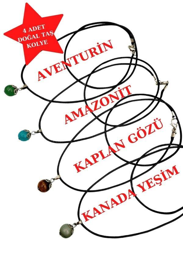 Doğal Taş Kolye Aventurin & Amazonit & Kaplan Gözü & Kanada Yeşim 4 Adet Kolye - Image 1