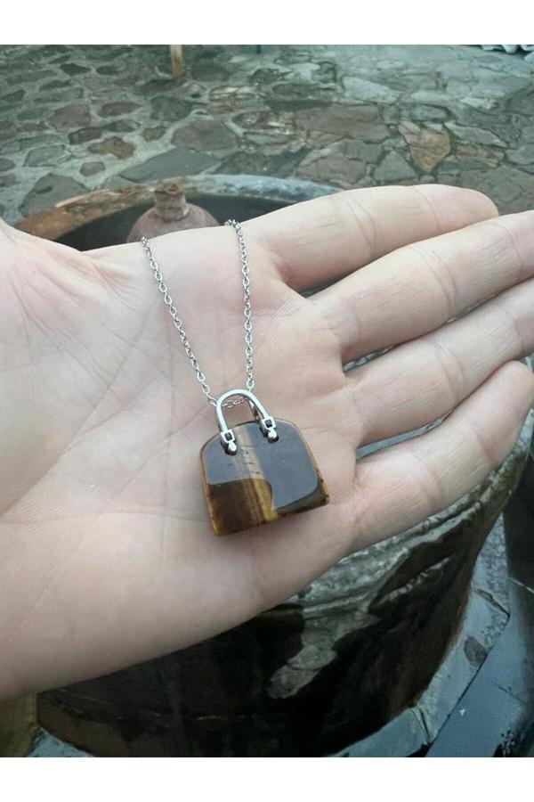 Orijinal Kaplan Gözü Doğal Taş Kolye Çanta Kesim AAA Kalite Özel Ürün - Image 1