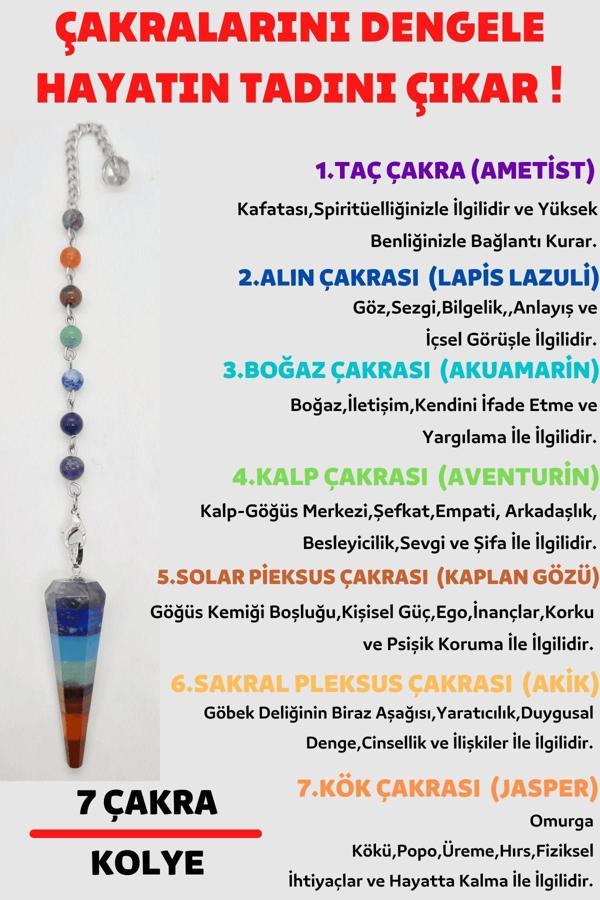 Pandül Kesim 7 Çakra Doğal Taş Kadın Kolye Sarkaç Özel Tasarım Kolye Zinciri Hediyeli - Image 1