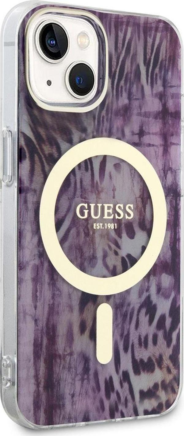 Guess iPhone 14 Uyumlu Orjinal Lisanslı Kılıf Magsafe Şarj Leopar Desenli Kapak - Image 1