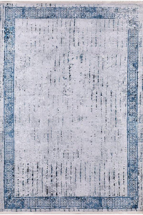 Halinet Armavir Mavi Çerçeveli Polyester Dijital Baskı Halı - Image 1