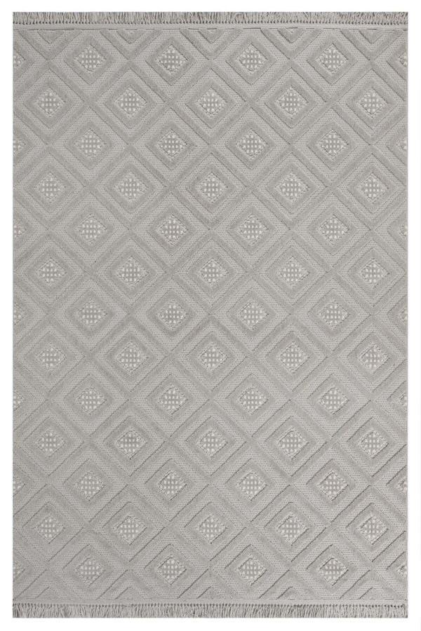 Bespoky Mignonette Gri Geometrik Pamuk Makine Halısı - Image 1