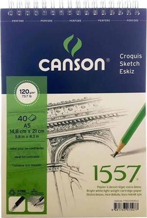 Canson 1557 A5 Teknik Resim Defteri Blok Üstten Spiralli 40 Yaprak 120 Gram (Eskiz Defteri) 12040 - Image 1