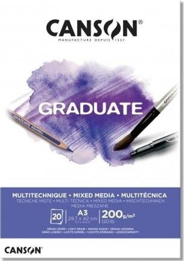 Canson A3 Çizim Bloğu (Çizim Defteri) Graduate Mix Media Beyaz 20 Yaprak 200 Gram 400110378 - Image 1