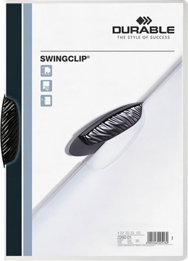 Durable 2260-S A4 Sıkıştırmalı Dosya Swingclip Ortadan Klipsli 30 Sayfa Siyah (5 Adet) - Image 1