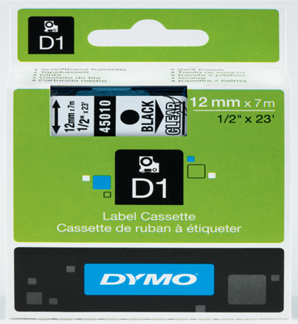 Dymo D1 Şerit 12X7 Mt Şeffaf-Siyah 45010 S0720500 - Image 1