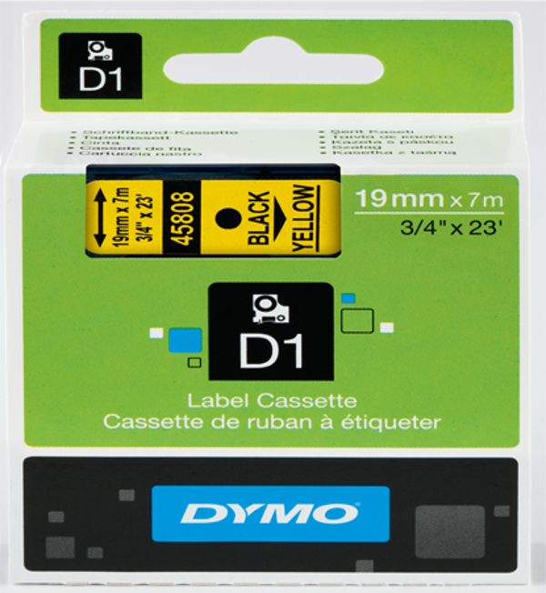 Dymo D1 Şerit 19X7 Mt Sarı-Siyah 45808 S0720880 - Image 1