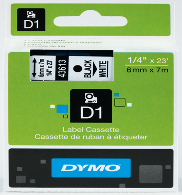 Dymo D1 Şerit 6X7 Mt Beyaz-Siyah 43613 S0720780 - Image 1