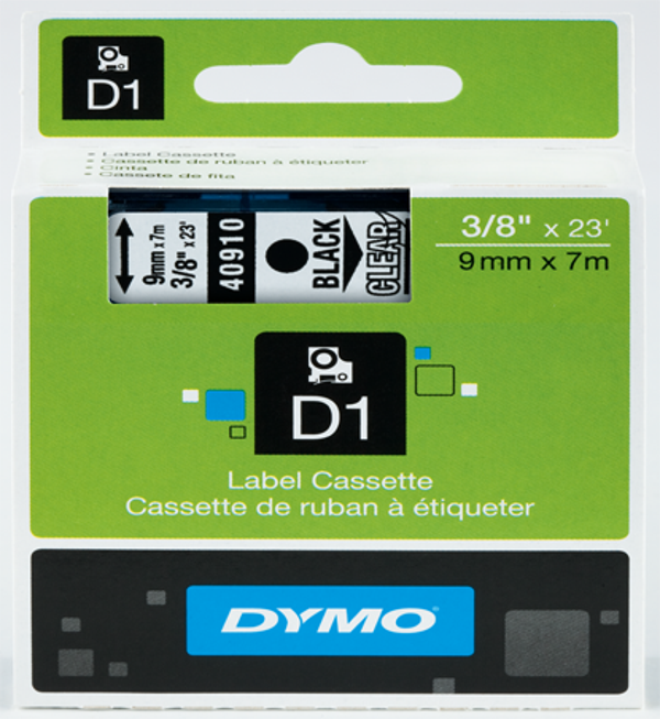 Dymo D1 Şerit 9X7 Mt Şeffaf-Siyah 40910 S0720670 - Image 1