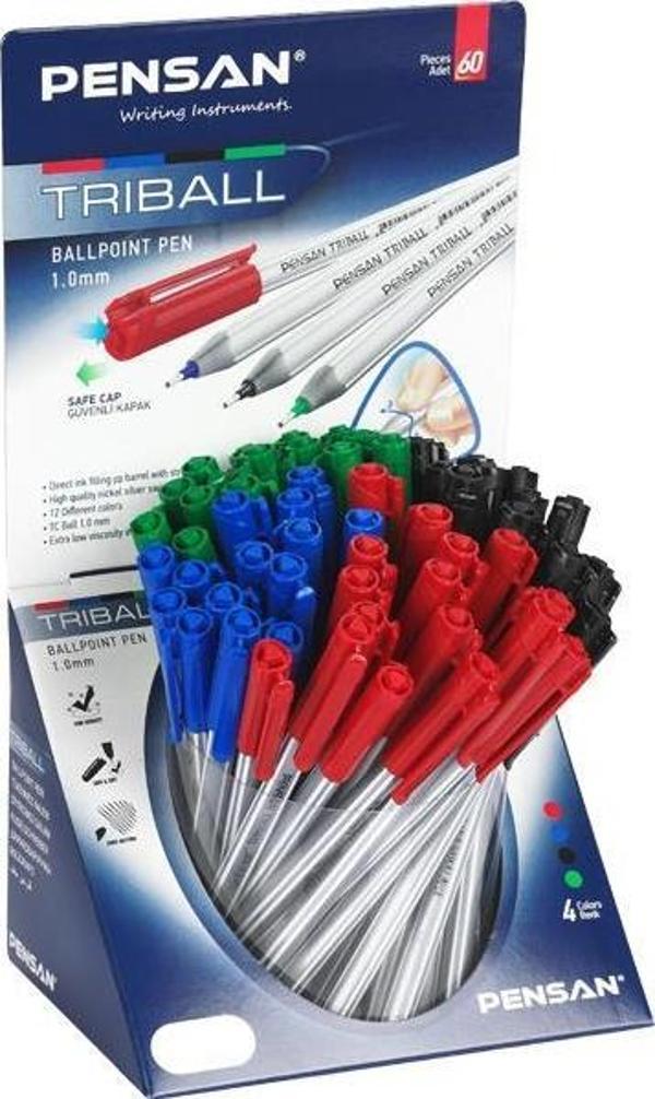 Pensan Tükenmez Kalem Triball 1.0 MM Bilye Uç MSKY 4 Renk Karışık Renk (60 Lı Kutu) - Image 1