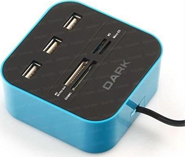 Dark Ucr202 Usb Microsd-Sd-Mmc-M2-Ms Pro Duo Kart Okuyuculu Usb Çoklayıcı Mavi - Image 1