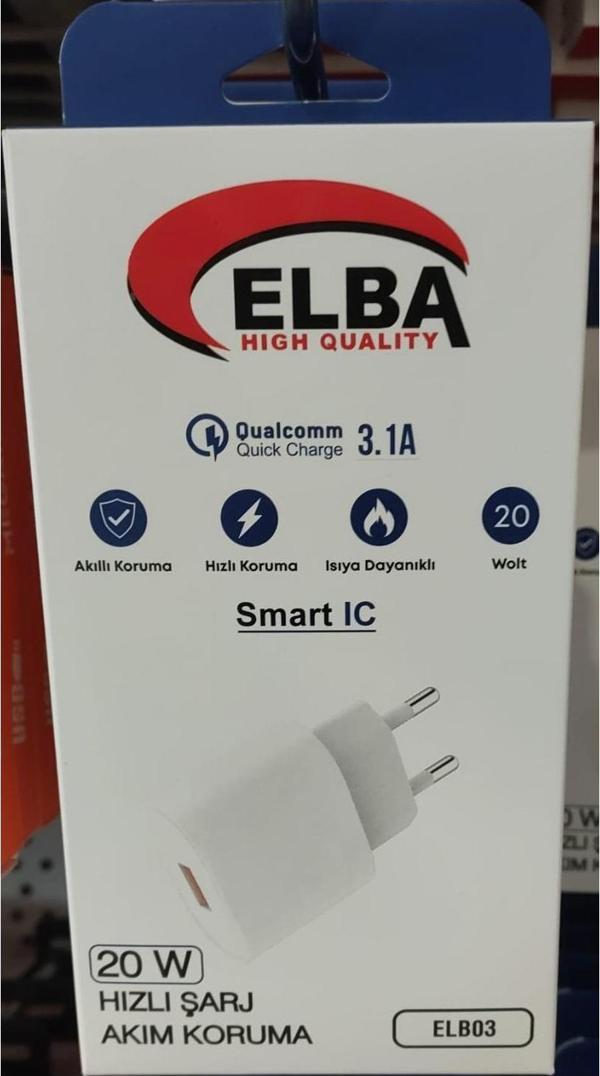 Elba Elb03-20Usb Beyaz 20W Usb Şarj Kafası Qc4.0(Akıllı Koruma-Hızlı Şarj-Isıya Dayanıklı) - Image 1