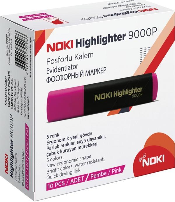 Noki Fosforlu Kalem Pembe 10 Lu 9000P (1 Paket 10 Adet) - Image 1