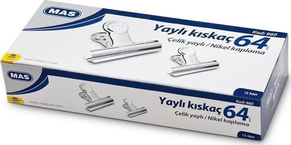 Mas 960 Metal Yaylı Kıskaç 64 Mm Beyaz 12 Li (1 Paket 12 Adet) - Image 1