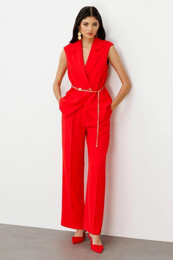 Ekol Kadın Bol Paça Pileli Pantolon 4212 Mercan - Image 1