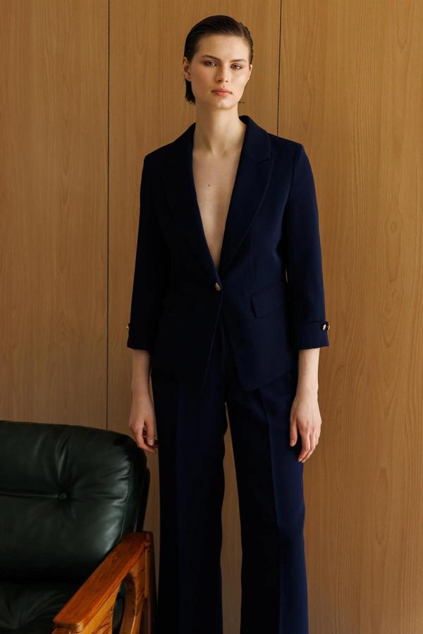 Ekol Kadın Tek Düğme Duble Kol Ceket 4208 Lacivert - Image 1