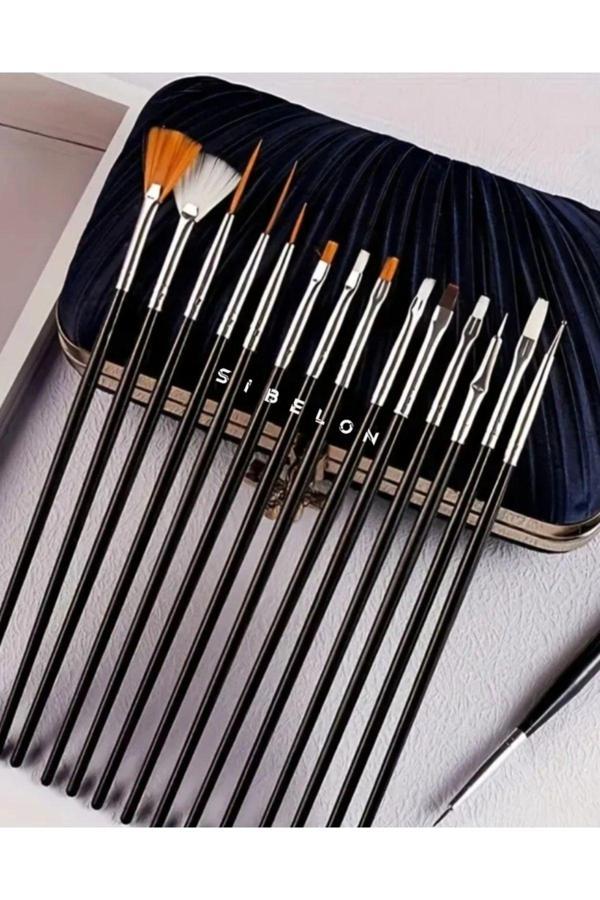 Sibelon Resim Art, Sanat, Takma Tırnak Süsleme,Makyaj Tezhip,Akrilik Boya,Gıda Boyama 15 Adet Fırça Seti - Image 1