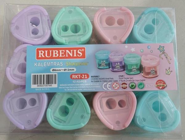 Rubenis Kalemtıraş Pastel 4 Renk Üçgen Kapak Çift Açacaklı Rkt-21 (12 Li Paket) - Image 1