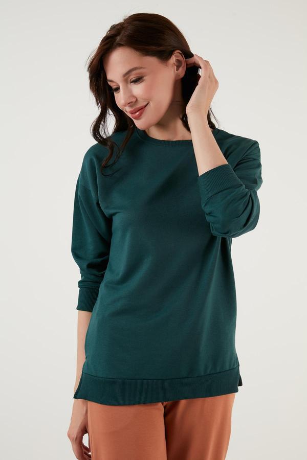 Lela Pamuklu Regular Fit Bisiklet Yaka Basic Bayan Sweat 5863569 NEFTİ - Image 1