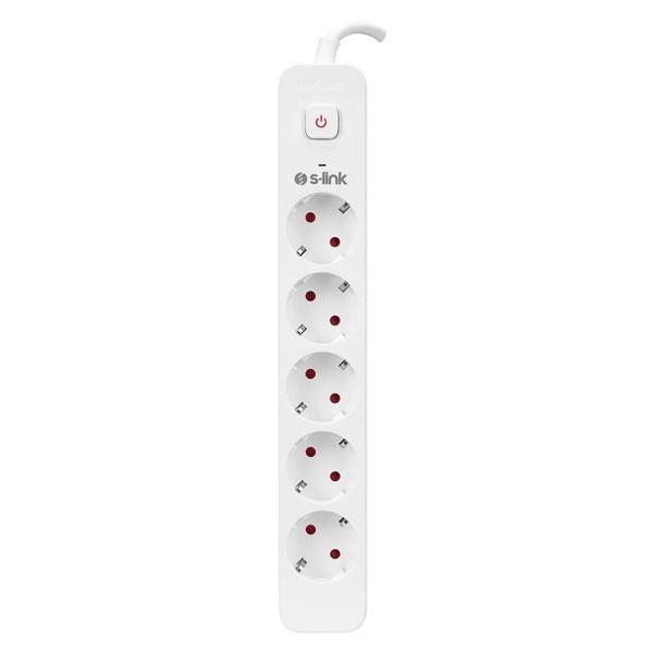 S-lınk Spg501s, 5 Soket, Akım Korumalı Priz, 1.5mt Kablo, 750 Joule (beyaz) %100 Bakır - Image 1