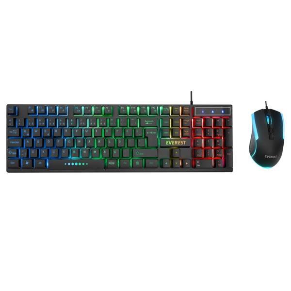 Everest Km-198, Luminax, Rainbow Işıklı, Türkçe Q, Usb Kablolu, Gaming, Klavye Mouse Set - Image 1