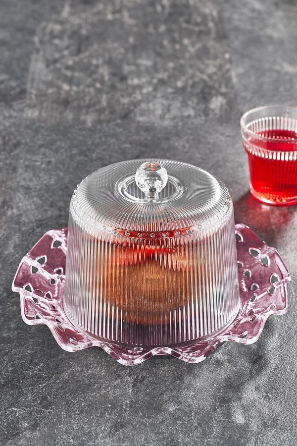 Akrilik Barok Mürdüm Renk Kek Fanus & Kek Saklama Kabı & Şık Sunum Organizeri 26 Cm - Image 1