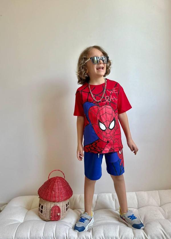 ERKEK ÇOCUK SPİDERMAN BASKILI PAMUK ŞORTLU TAKIM - Image 1