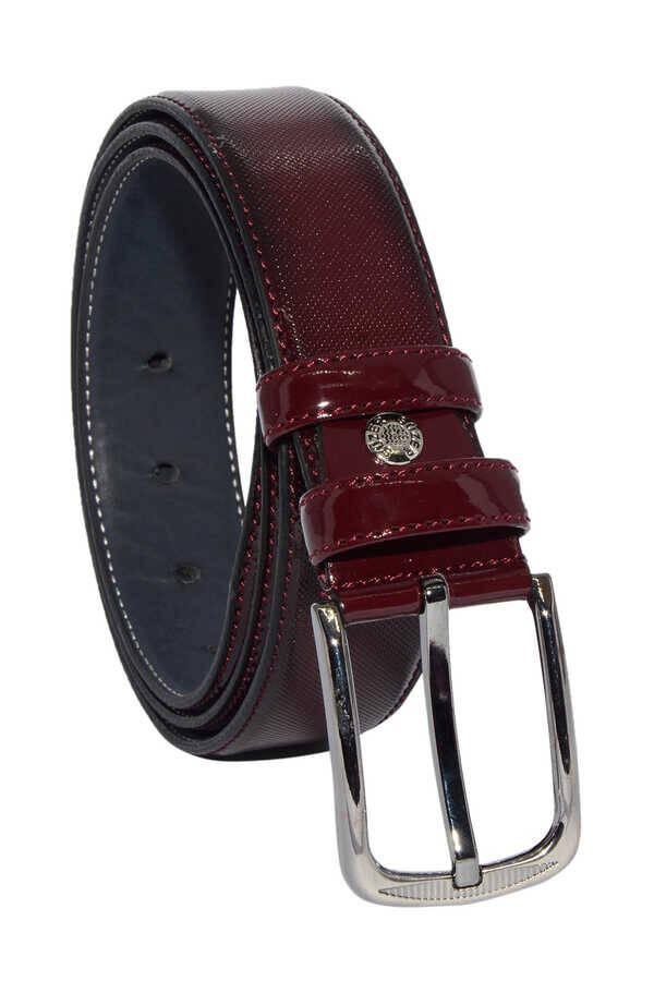 3.5 cm Tokalı Rugan Suni Deri Desenli Model Klasik Erkek Kemer Bordo - Image 1