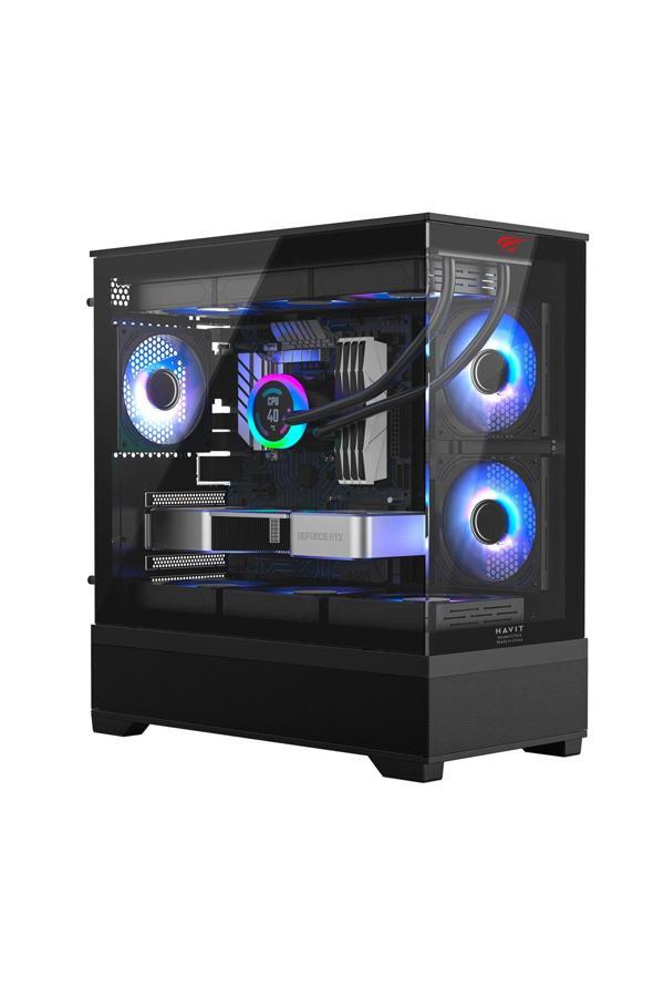 Havit Cf925 Tamperli Cam Gaming Oyuncu Kasası Siyah - 3 Rgb Fanlı, Kumandalı, Itx/M-Atx/Atx/E-Atx Uyumlu - Image 1