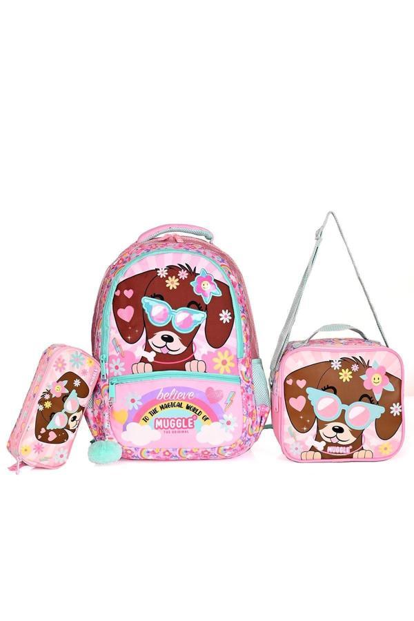 9008 Cute Dog Okul Sırt Çantası 3'Lü Set - Image 1