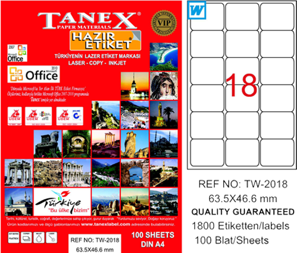 Tanex Tw-2018 Lazer Etiket 63X46 Mm Tw2018Las10100 - Image 1