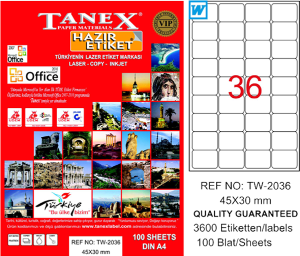 Tanex Tw-2036 Lazer Etiket 45X30 Mm - Image 1