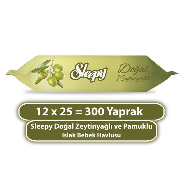 Sleepy Doğal Zeytinyağlı ve Pamuklu Islak Bebek Havlusu 12x25 (300 Yaprak) - Image 1
