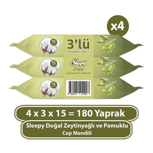 Sleepy Doğal Zeytinyağlı ve Pamuklu Cep Mendili 4x3x15 (180 Yaprak) - Image 1