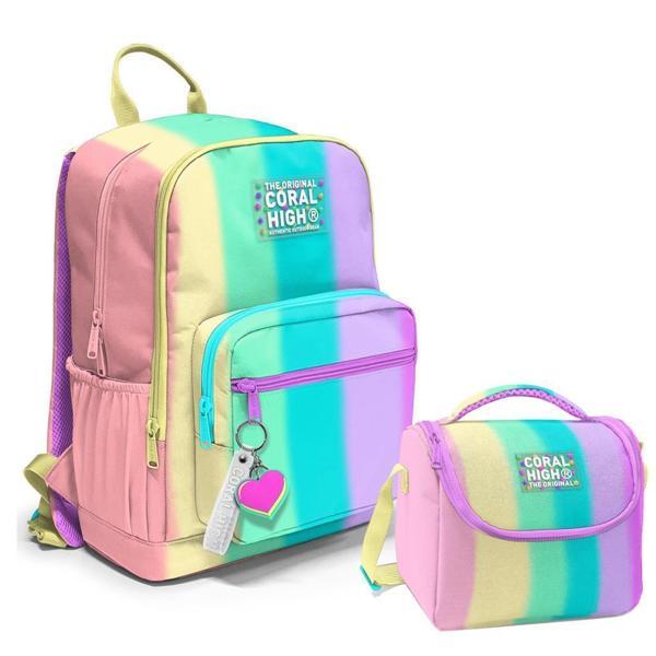 Coral High 2li Set Çizgili Desenli Okul Çantası Beslenme 23630 - Image 1