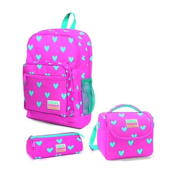 Coral High Desenli Okul Çantası Beslenme Kalemlik 3lü Set 23113 - Image 1